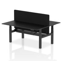Air Back-to-Back 1800 x 800mm Height Adjustable 2 Person Office Bench Desk Black Top with Cable Ports Black Frame with Black Straight Screen