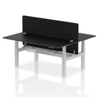 Air Back-to-Back 1800 x 800mm Height Adjustable 2 Person Office Bench Desk Black Top with Cable Ports Silver Frame with Black Straight Screen
