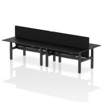 Air Back-to-Back 1800 x 800mm Height Adjustable 4 Person Office Bench Desk Black Top with Cable Ports Black Frame with Black Straight Screen