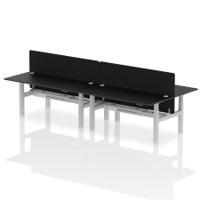 Air Back-to-Back 1800 x 800mm Height Adjustable 4 Person Office Bench Desk Black Top with Cable Ports Silver Frame with Black Straight Screen