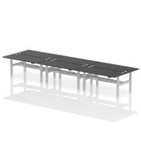 Dynamic Air Back-to-Back W1800 x D800mm Height Adjustable Sit Stand 6 Person Bench Desk With Cable Ports Black Finish Silver Frame - HA03032