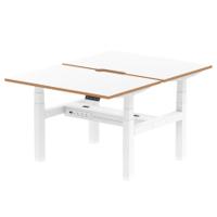 Air Back-to-Back Oslo 1200 x 800mm Height Adjustable B2B 2 Person Office Bench Desk White Top Natural Wood Edge White Frame