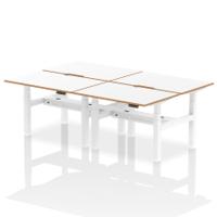 Air Back-to-Back Oslo 1200 x 800mm Height Adjustable B2B 4 Person Office Bench Desk White Top Natural Wood Edge White Frame