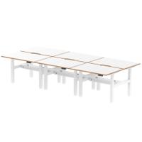 Air Back-to-Back Oslo 1200 x 800mm Height Adjustable B2B 6 Person Office Bench Desk White Top Natural Wood Edge White Frame