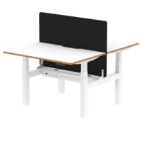 Air Back-to-Back Oslo 1200 x 800mm Height Adjustable B2B 2 Person Office Bench Desk White Top Natural Wood Edge White Frame with Black Straight Screen