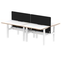 Air Back-to-Back Oslo 1200 x 800mm Height Adjustable B2B 4 Person Office Bench Desk White Top Natural Wood Edge White Frame with Black Straight Screen