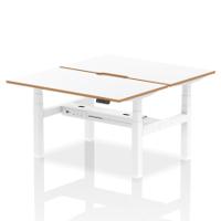 Air Back-to-Back Oslo 1400 x 800mm Height Adjustable B2B 2 Person Office Bench Desk White Top Natural Wood Edge White Frame