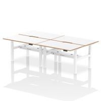 Air Back-to-Back Oslo 1400 x 800mm Height Adjustable B2B 4 Person Office Bench Desk White Top Natural Wood Edge White Frame