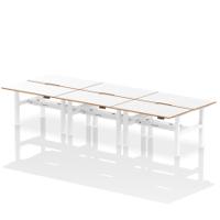 Air Back-to-Back Oslo 1400 x 800mm Height Adjustable B2B 6 Person Office Bench Desk White Top Natural Wood Edge White Frame