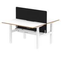 Air Back-to-Back Oslo 1400 x 800mm Height Adjustable B2B 2 Person Office Bench Desk White Top Natural Wood Edge White Frame with Black Straight Screen