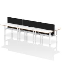 Air Back-to-Back Oslo 1400 x 800mm Height Adjustable B2B 6 Person Office Bench Desk White Top Natural Wood Edge White Frame with Black Straight Screen