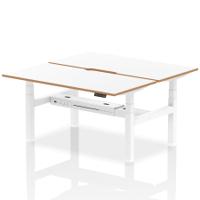 Air Back-to-Back Oslo 1600 x 800mm Height Adjustable B2B 2 Person Office Bench Desk White Top Natural Wood Edge White Frame