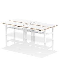 Air Back-to-Back Oslo 1600 x 800mm Height Adjustable B2B 4 Person Office Bench Desk White Top Natural Wood Edge White Frame