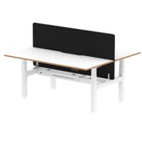 Air Back-to-Back Oslo 1600 x 800mm Height Adjustable B2B 2 Person Office Bench Desk White Top Natural Wood Edge White Frame with Black Straight Screen