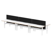 Air Back-to-Back Oslo 1600 x 800mm Height Adjustable B2B 6 Person Office Bench Desk White Top Natural Wood Edge White Frame with Black Straight Screen