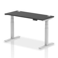 Air 1400 x 600mm Height Adjustable Office Desk Black Top Cable Ports Silver Leg