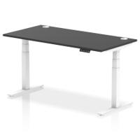 Air 1600 x 800mm Height Adjustable Office Desk Black Top Cable Ports White Leg