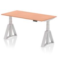 Air 1600 x 800mm Height Adjustable Office Desk Beech Top Silver Leg with Piste Foot