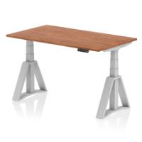 Air 1400 x 800mm Height Adjustable Office Desk Walnut Top Silver Leg with Piste Foot