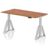 Air 1600 x 800mm Height Adjustable Office Desk Walnut Top Silver Leg with Piste Foot