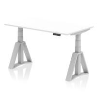 Air 1400 x 800mm Height Adjustable Office Desk White Top Silver Leg with Piste Foot