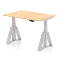Air 1200 x 800mm Height Adjustable Office Desk Maple Top Silver Leg with Piste Foot