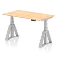 Air 1400 x 800mm Height Adjustable Office Desk Maple Top Silver Leg with Piste Foot