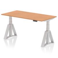 Air 1600 x 800mm Height Adjustable Office Desk Oak Top Silver Leg with Piste Foot