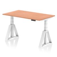 Air 1400 x 800mm Height Adjustable Office Desk Beech Top White Leg with Piste Foot