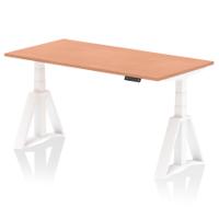 Air 1600 x 800mm Height Adjustable Office Desk Beech Top White Leg with Piste Foot