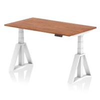 Air 1400 x 800mm Height Adjustable Office Desk Walnut Top White Leg with Piste Foot