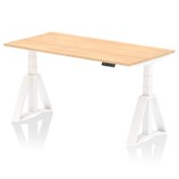 Air 1600 x 800mm Height Adjustable Office Desk Maple Top White Leg with Piste Foot