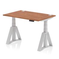 Air 1200 x 800mm Height Adjustable Office Desk Walnut Top Cable Ports Silver Leg with Piste Foot