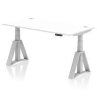 Air 1600 x 800mm Height Adjustable Office Desk White Top Cable Ports Silver Leg with Piste Foot