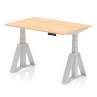 Air 1200 x 800mm Height Adjustable Office Desk Maple Top Cable Ports Silver Leg with Piste Foot