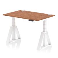 Air 1200 x 800mm Height Adjustable Office Desk Walnut Top Cable Ports White Leg with Piste Foot