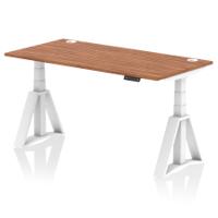 Air 1600 x 800mm Height Adjustable Office Desk Walnut Top Cable Ports White Leg with Piste Foot