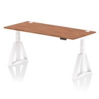 Air 1800 x 800mm Height Adjustable Office Desk Walnut Top Cable Ports White Leg with Piste Foot