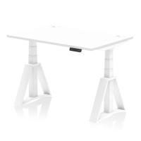 Air 1200 x 800mm Height Adjustable Office Desk White Top Cable Ports White Leg with Piste Foot