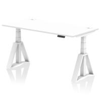 Air 1600 x 800mm Height Adjustable Office Desk White Top Cable Ports White Leg with Piste Foot