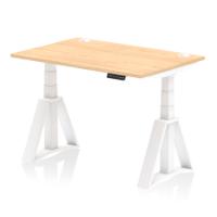 Air 1200 x 800mm Height Adjustable Office Desk Maple Top Cable Ports White Leg with Piste Foot