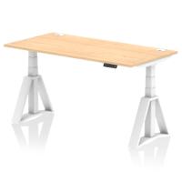 Air 1600 x 800mm Height Adjustable Office Desk Maple Top Cable Ports White Leg with Piste Foot