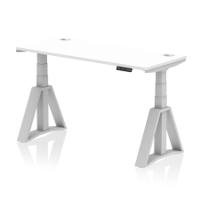 Air 1400 x 600mm Height Adjustable Office Desk White Top Cable Ports Silver Leg with Piste Foot