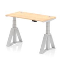 Air 1200 x 600mm Height Adjustable Office Desk Maple Top Cable Ports Silver Leg with Piste Foot
