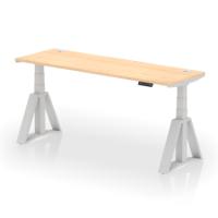 Air 1800 x 600mm Height Adjustable Office Desk Maple Top Cable Ports Silver Leg with Piste Foot