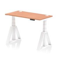 Air 1200 x 600mm Height Adjustable Office Desk Beech Top Cable Ports White Leg with Piste Foot