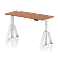 Air 1400 x 600mm Height Adjustable Office Desk Walnut Top Cable Ports White Leg with Piste Foot