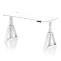 Air 1600 x 600mm Height Adjustable Office Desk White Top Cable Ports White Leg with Piste Foot