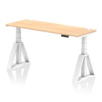 Air 1600 x 600mm Height Adjustable Office Desk Maple Top Cable Ports White Leg with Piste Foot