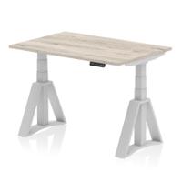 Air 1200 x 800mm Height Adjustable Office Desk Grey Oak Top Silver Leg with Piste Foot